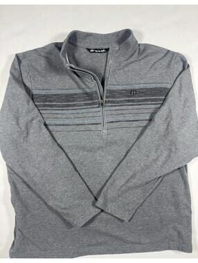 TravisMathew Full Zip Sweatshirt Jacket Gray Striped Logo Men’s Large